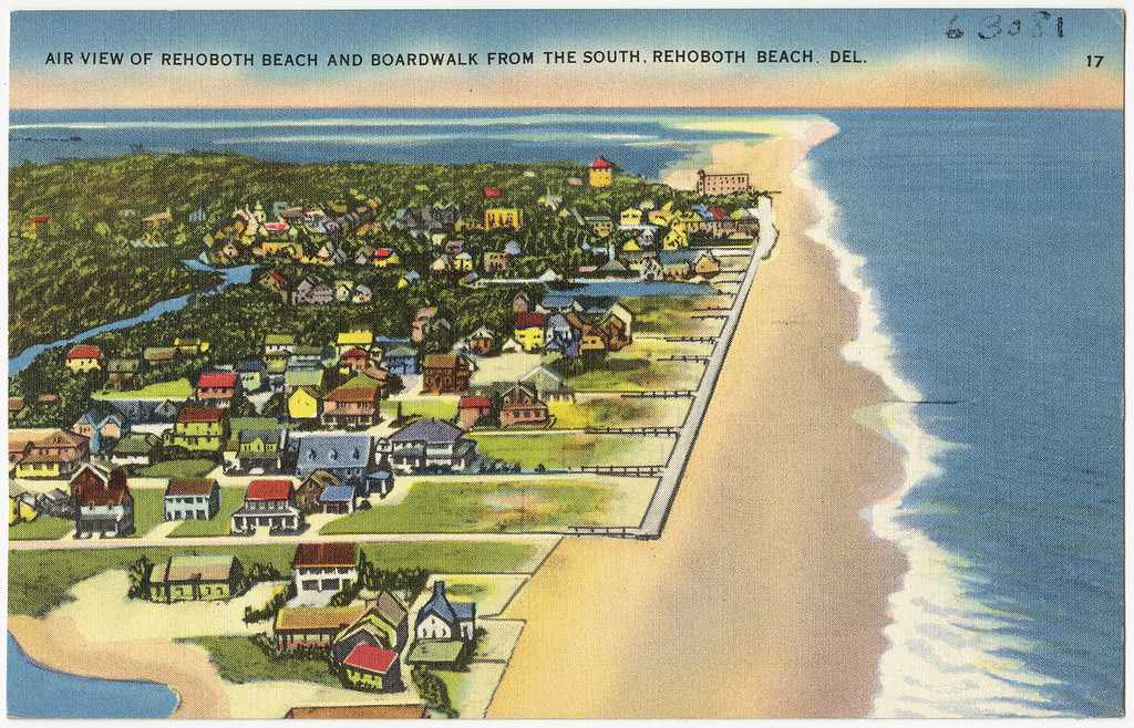 复古的雷霍布海滩明信片