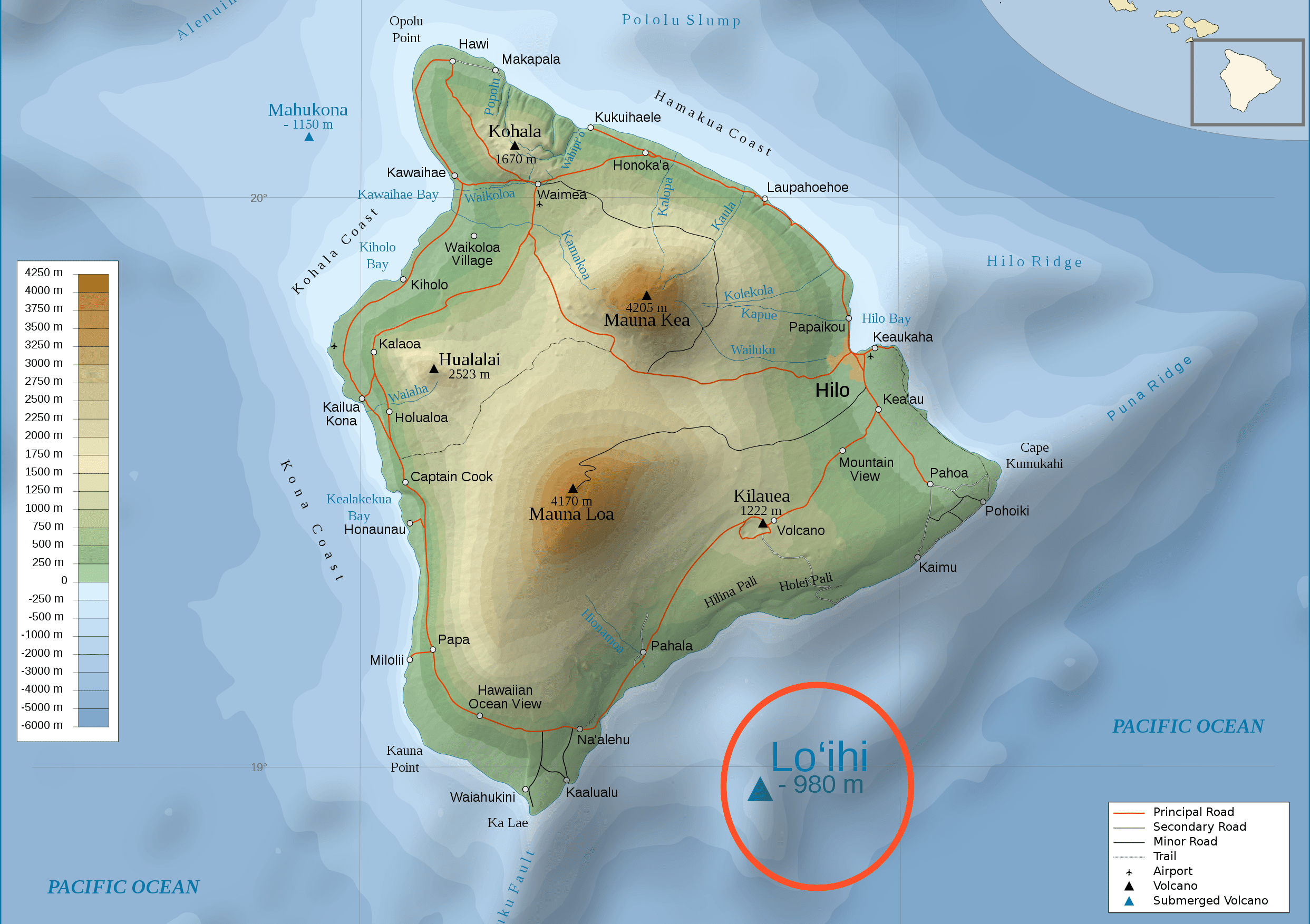 夏威夷海岸的雷伊海山地形图