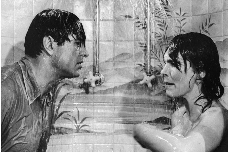 洛克·哈德森（Rock Hudson）和朱莉·安德鲁斯（Julie Andrews）在淋浴中争论