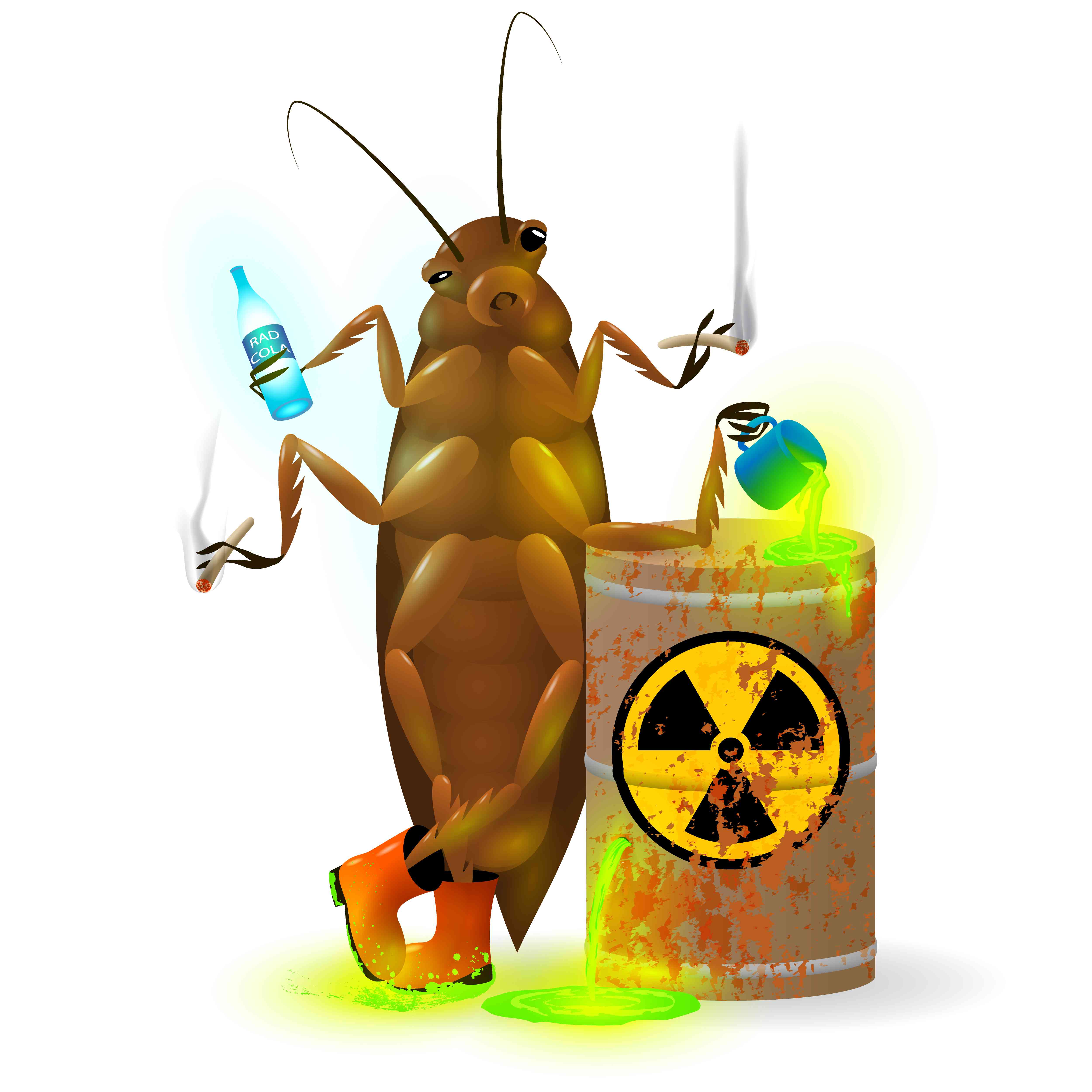 蟑螂喝辐射鸡尾酒的卡通图画