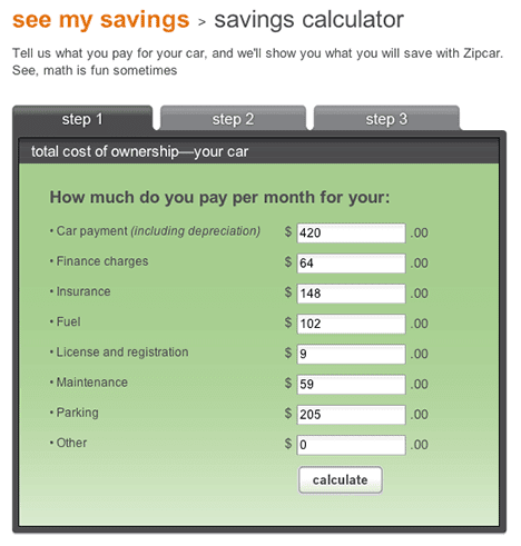 Zipcar储蓄计算器图像