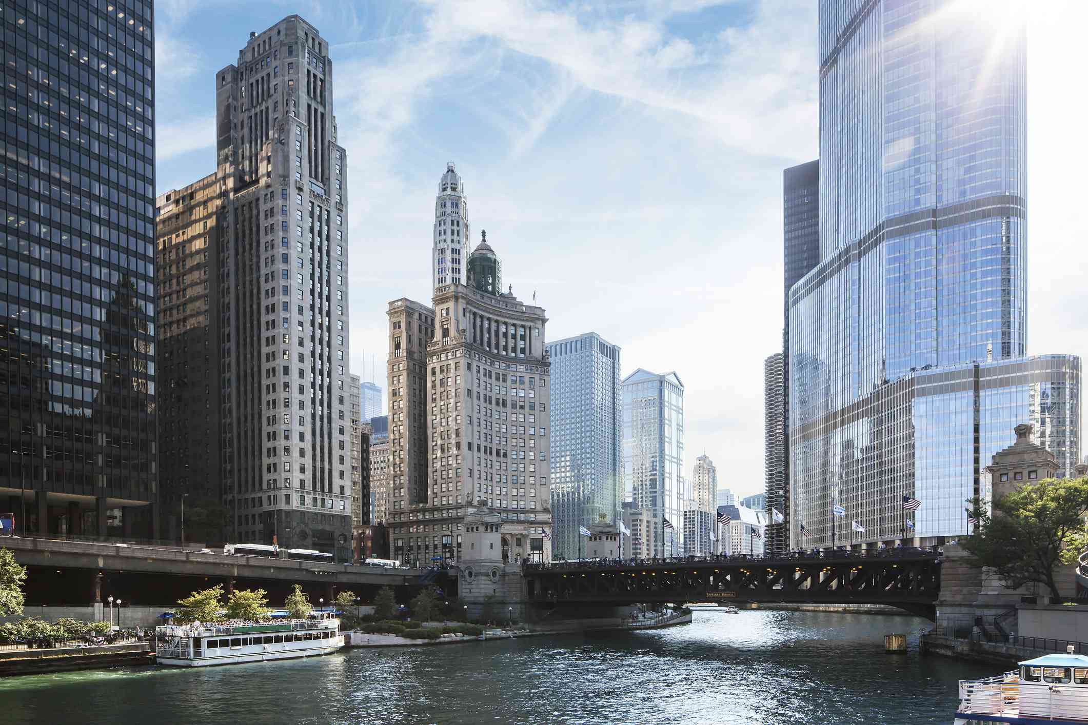 芝加哥市中心，高楼之间有芝加哥河