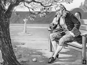 艾萨克·牛顿爵士凝视着一个掉落的苹果的插图