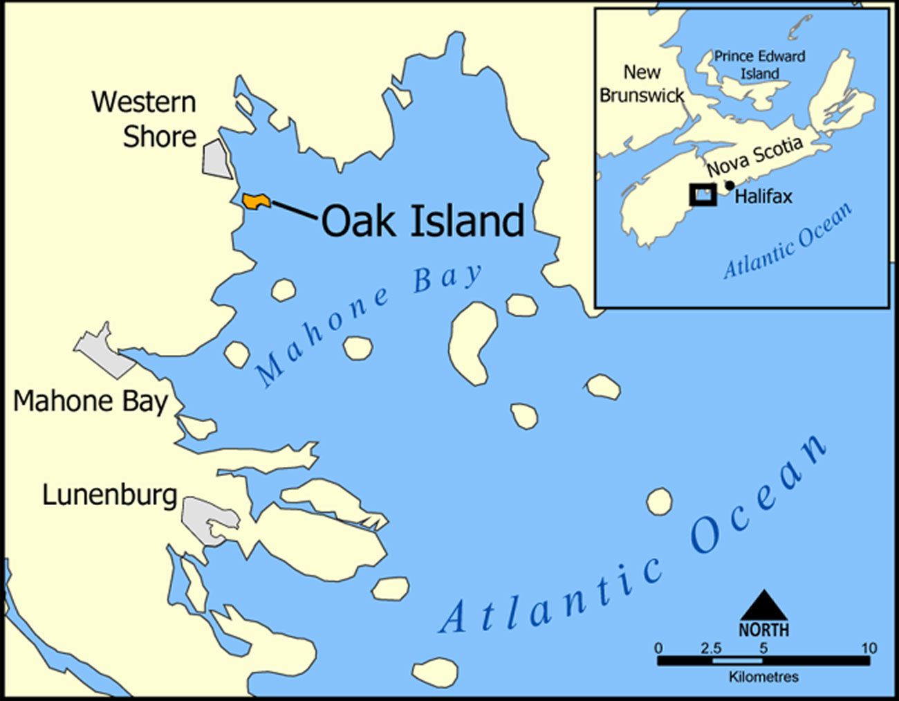 新斯科舍省橡树岛的地图
