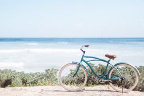 古董自行车在沙滩上