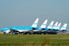 荷兰皇家航空公司的机队在机场的草地上