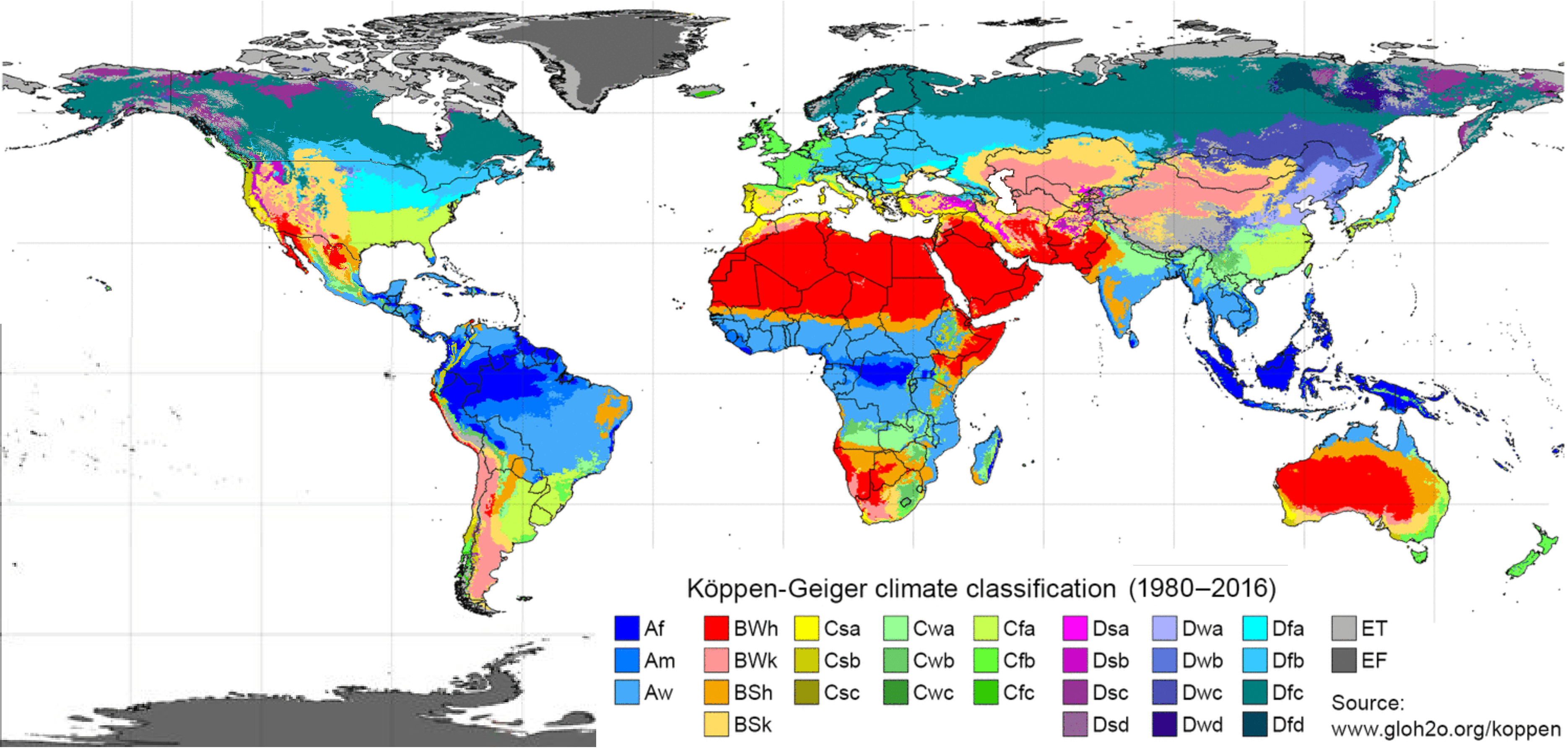 世界地图1960年至2016年的气候区”width=