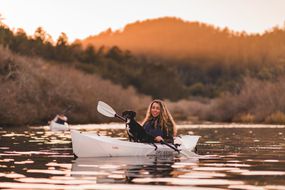 kayak和狗在水面上