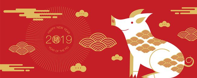 用红色和金色的插图来说明2019年猪年