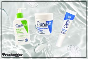 各种CeraVe皮肤和面部产品和面霜的纹理背景＂width=