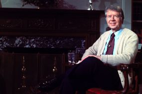 吉米·卡特（Jimmy Carter）在壁炉聊天期间“width=