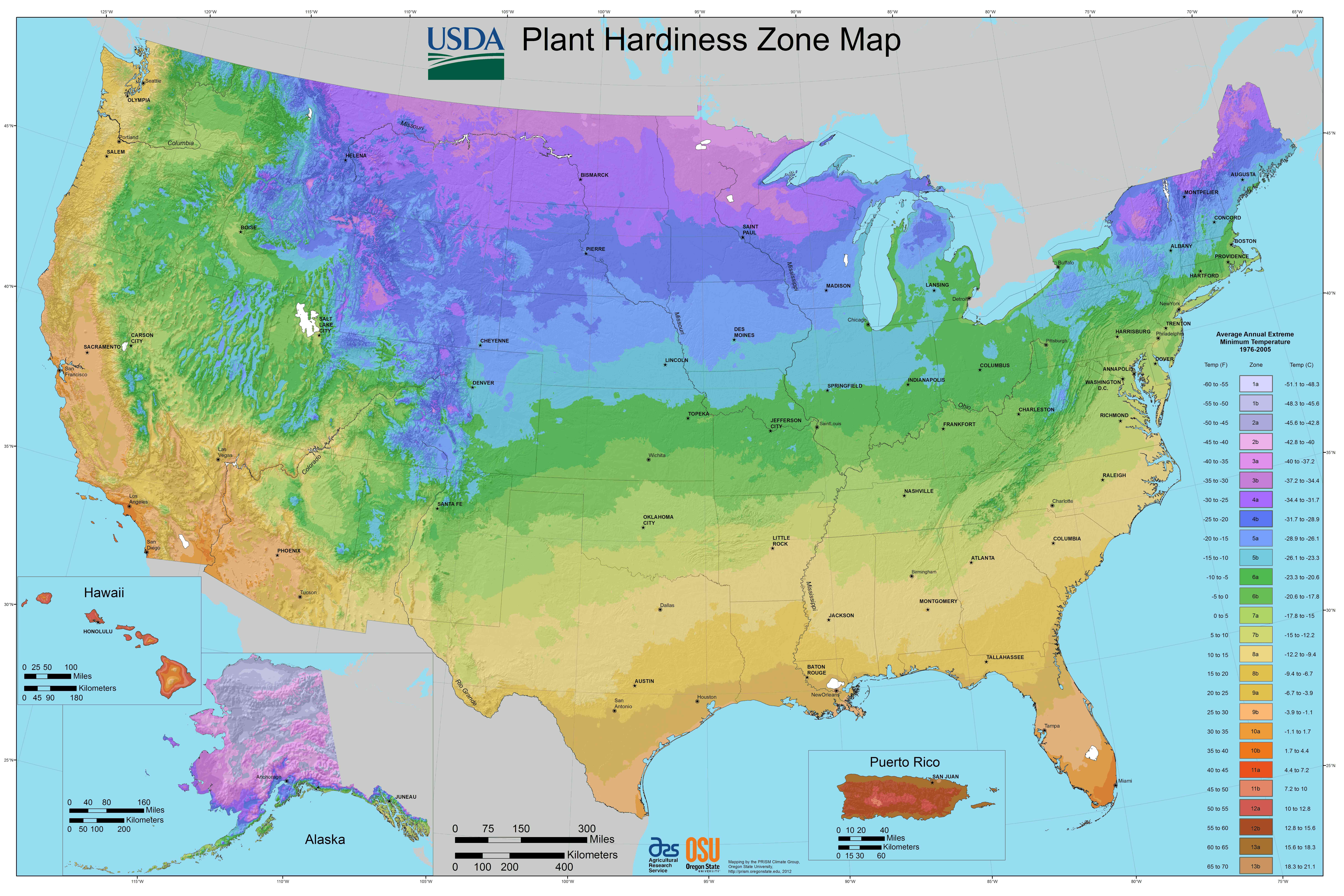 美国农业部植物耐寒性区域的地图