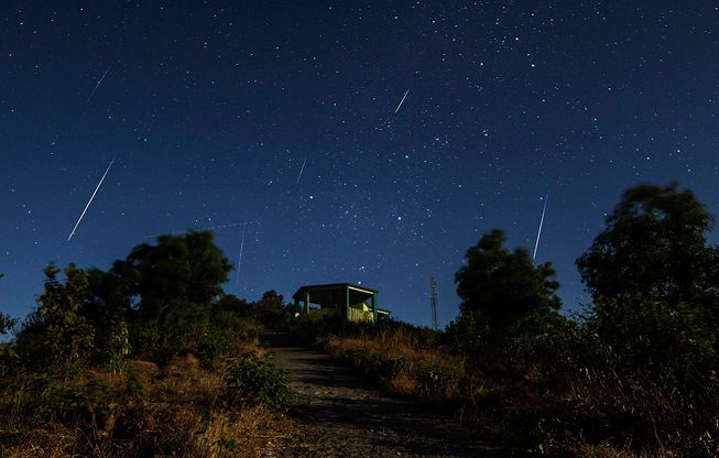 北半球的绿色结构上的双子星流星条纹