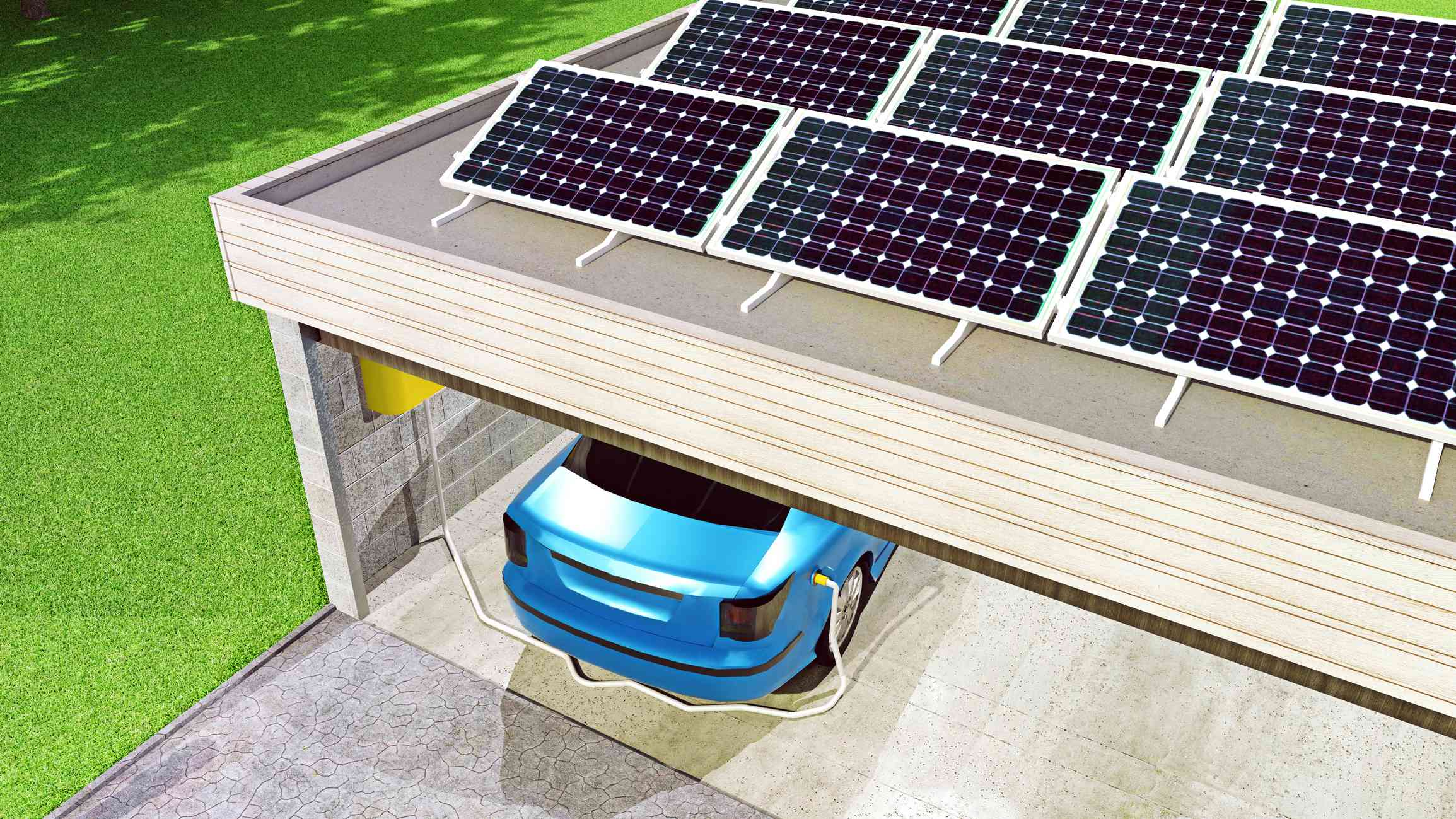 车库屋顶太阳能系统与电动汽车充电＂width=