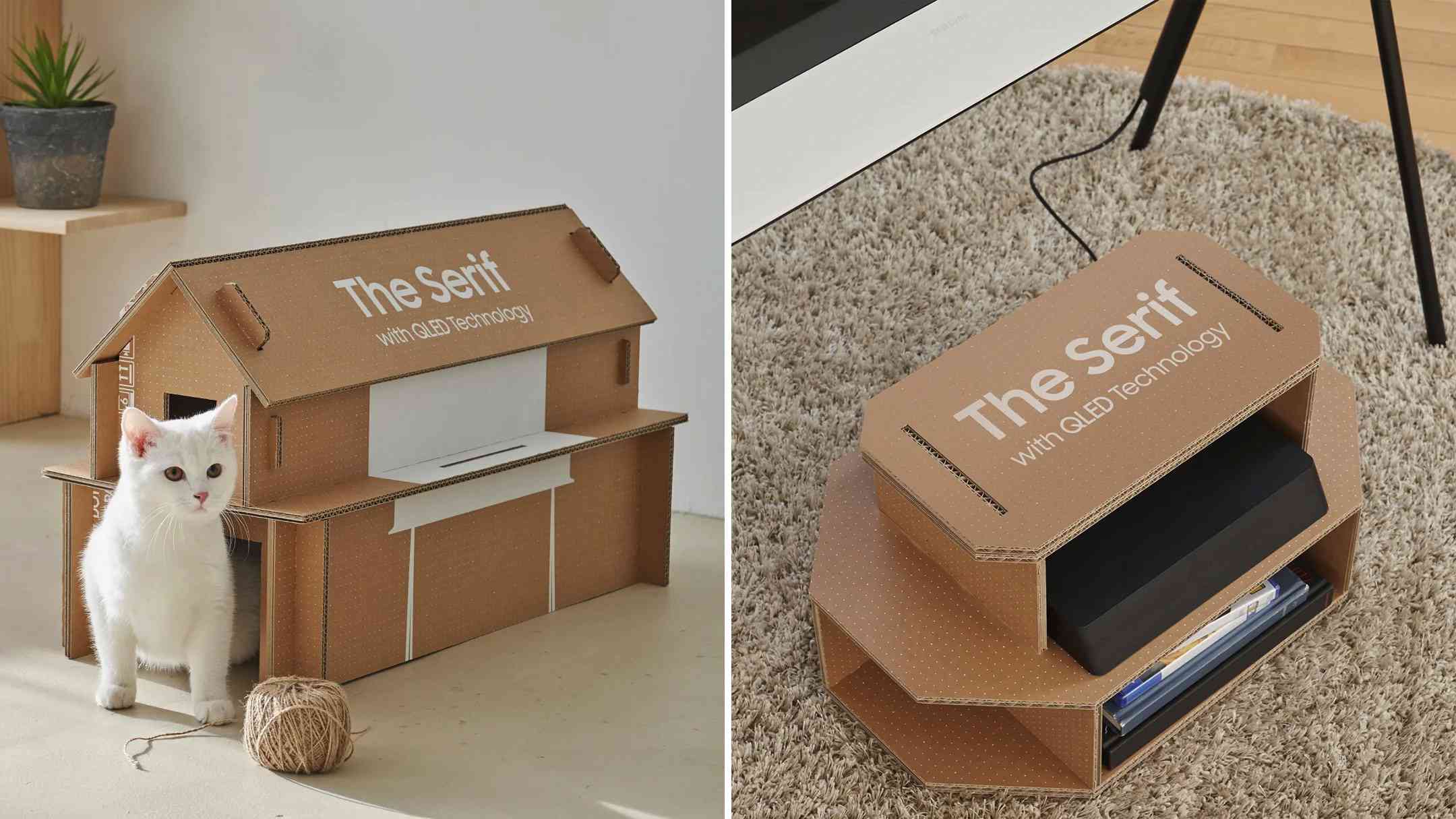 三星盒子变成猫住宅或站立