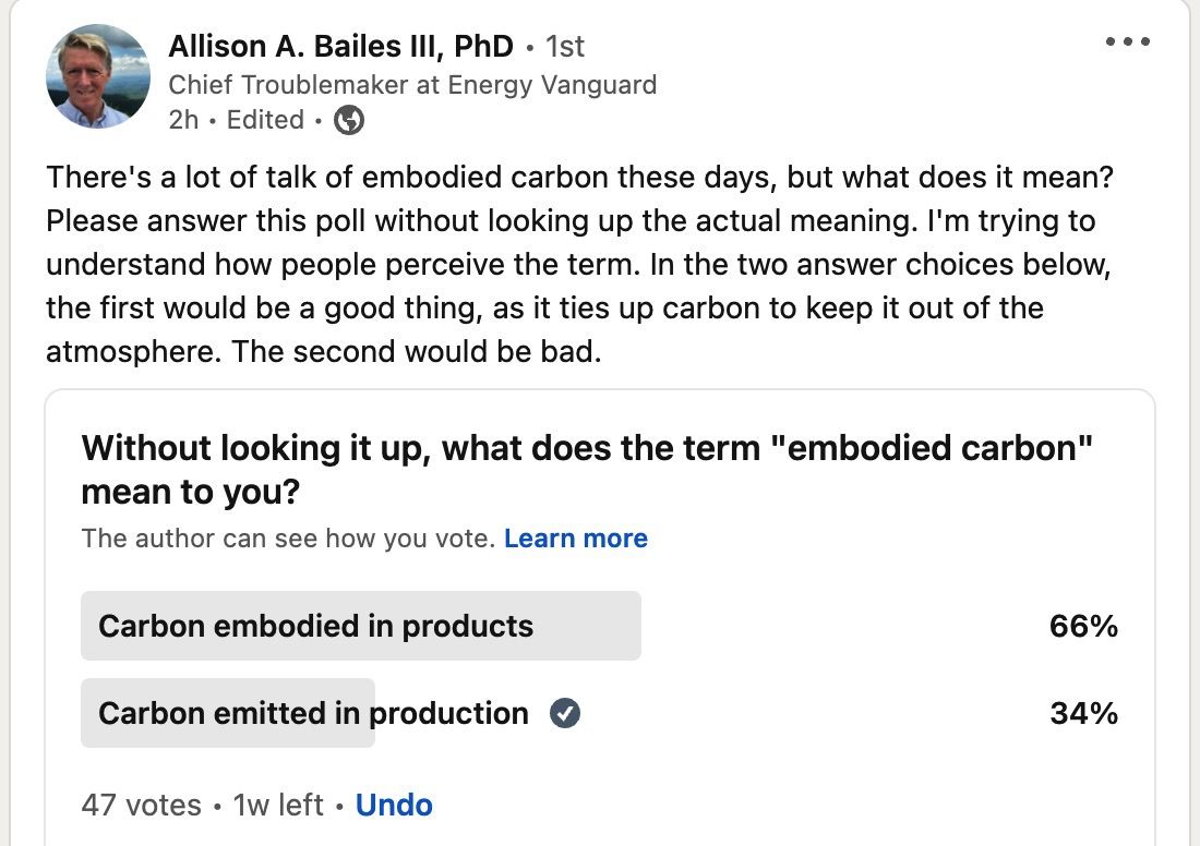 不懂碳的领英帖子截图来自艾莉森·a·贝尔斯