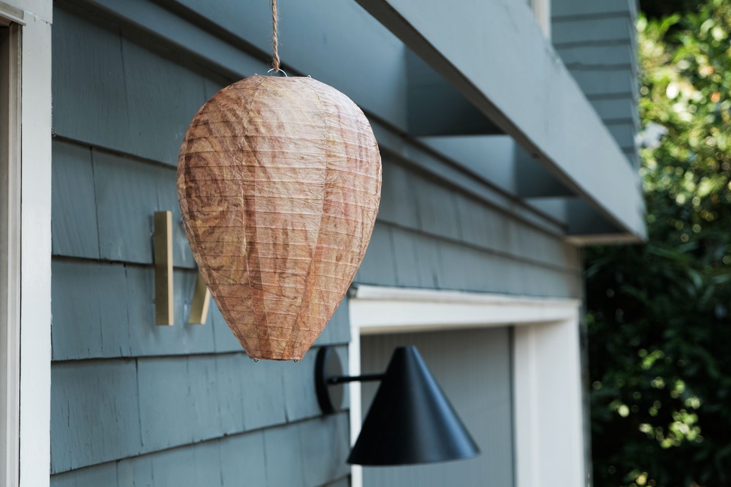 房子外面挂着一个假的马蜂窝，防止黄蜂和大黄蜂筑巢