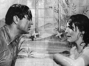 洛克·哈德森（Rock Hudson）和朱莉·安德鲁斯（Julie Andrews）在淋浴中争论