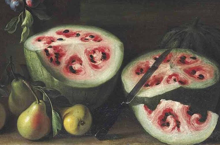 乔瓦尼·斯坦奇（Giovanni Stanchi）的“西瓜，桃子，梨和其他景观中的水果”的细节”
