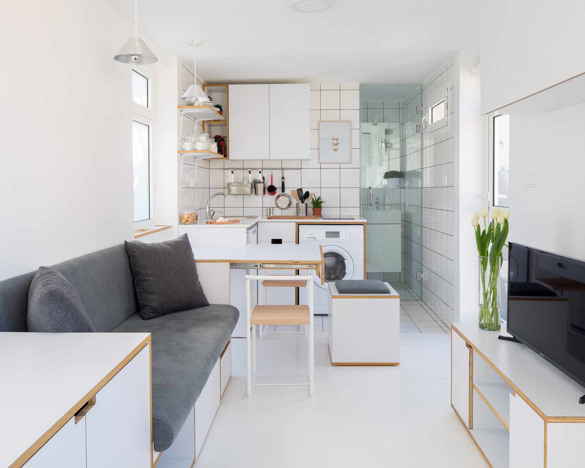 Elie Metni设计的Shoebox微型公寓扩展了餐桌＂width=