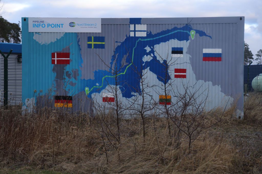 Nord Stream 2管道的地图从俄罗斯到德国