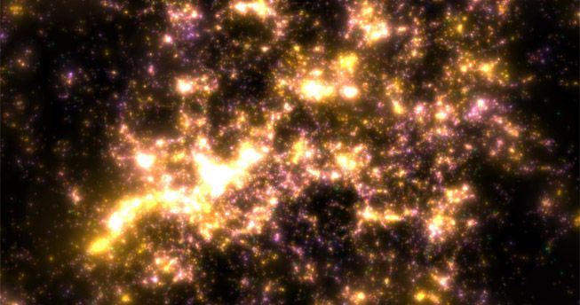 图中是Asterank的暗物质视图，显示了宇宙中已知星系的一小部分