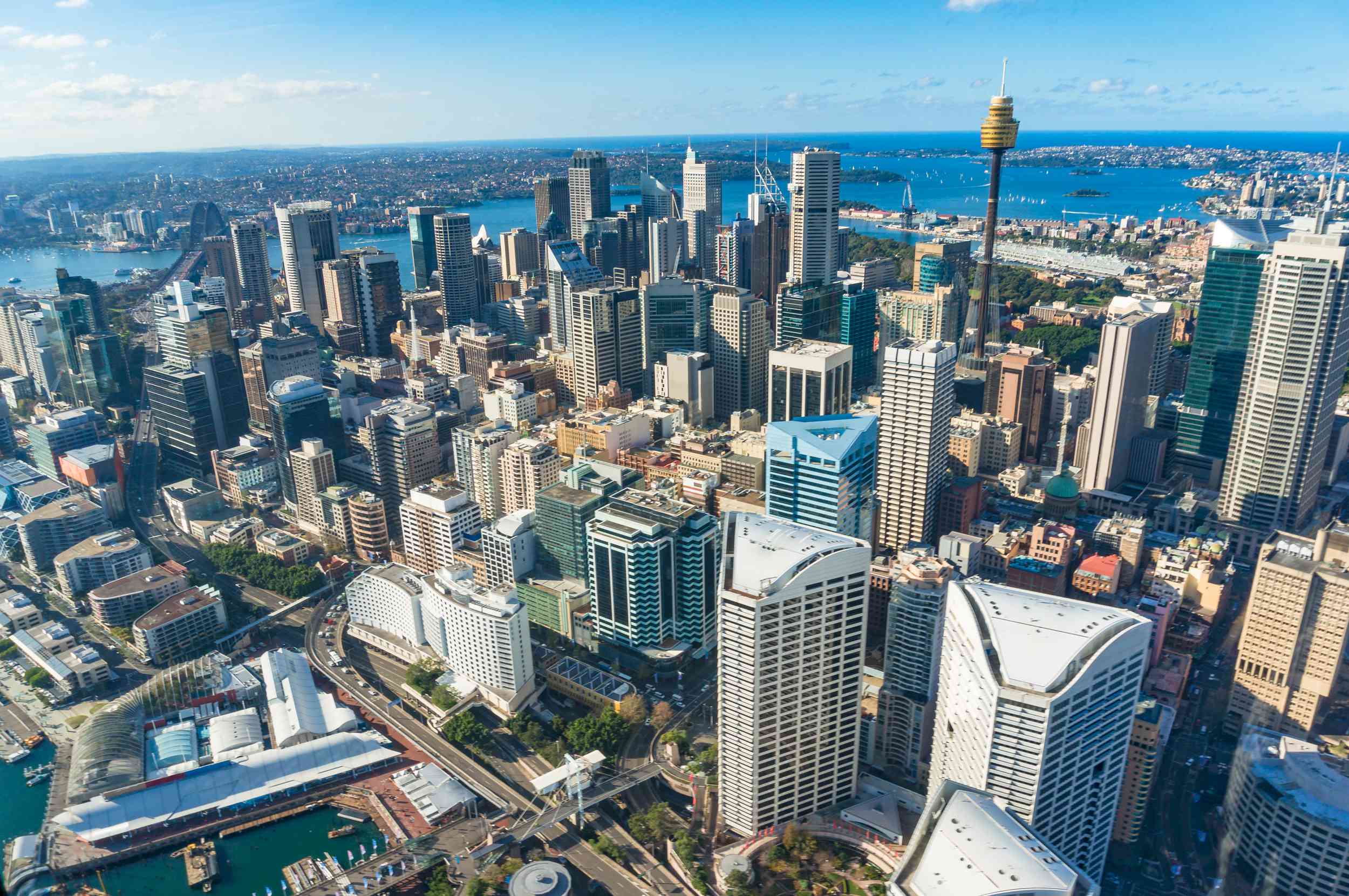 悉尼现代建筑的高角度视图