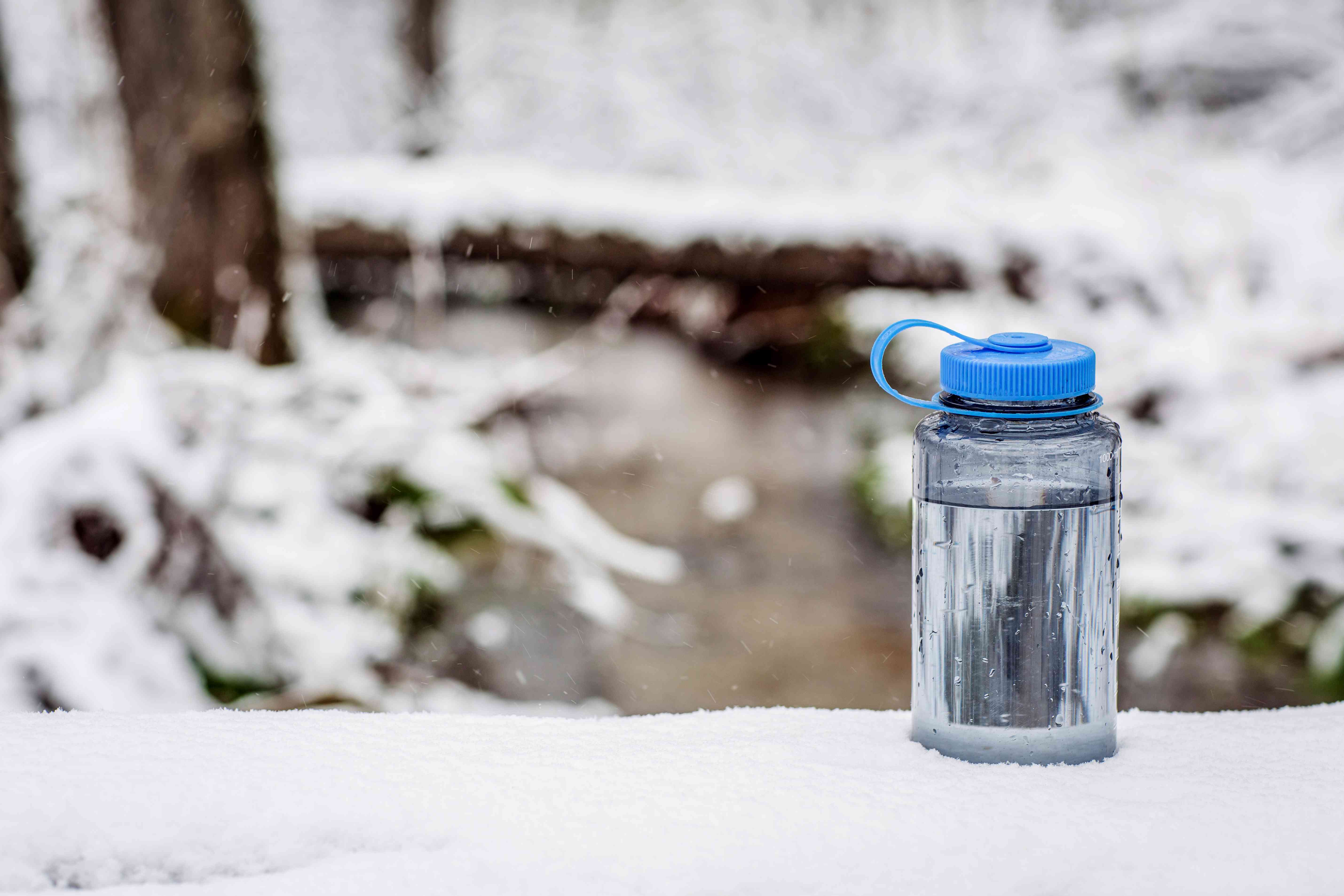 森林里的雪地里的水瓶