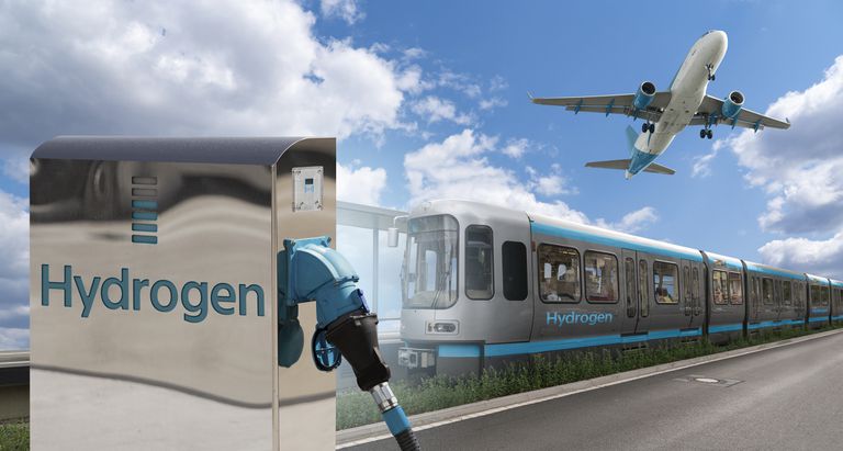 火车上方的飞机图像，上面有“氢”一词“class=