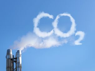 烟囱的烟雾在天空中写下二氧化碳