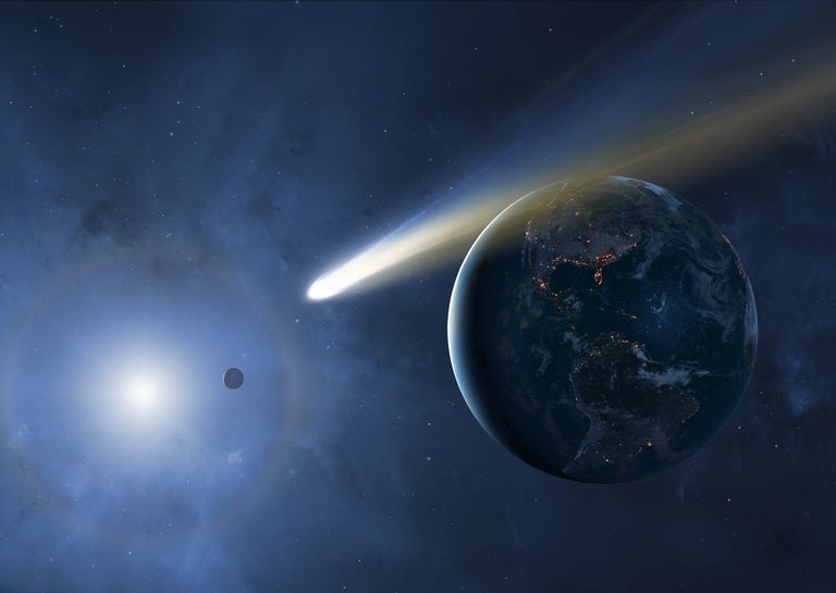 一个小行星的例证传球接近地球