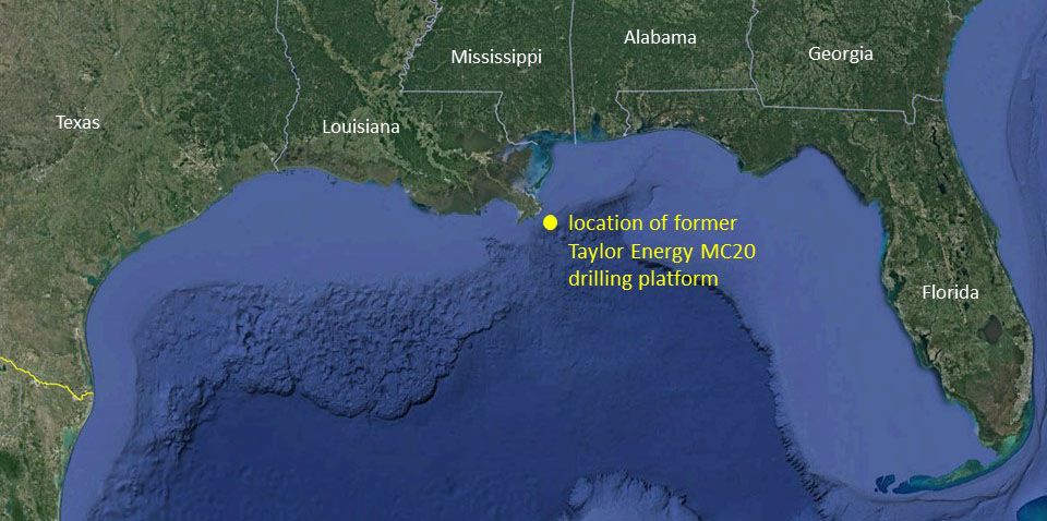 泰勒能源公司在路易斯安那海岸泄漏石油的地图