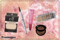 各种E.L.F.化妆品包括眼影、眉毛和油灰底漆