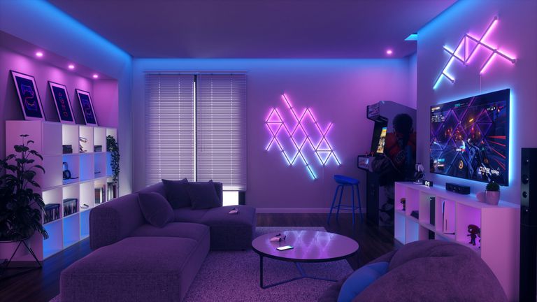 Nanoleaf线条的紫色LED灯将房间变成紫色＂class=