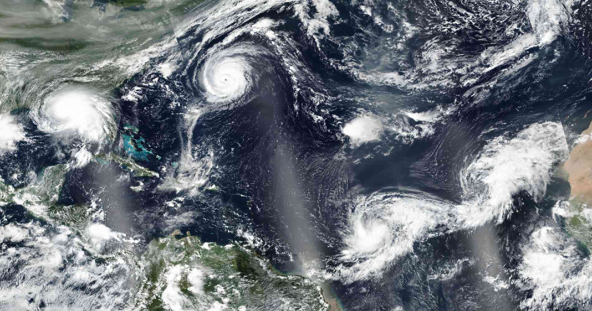 大西洋五个热带气旋的卫星图像“width=