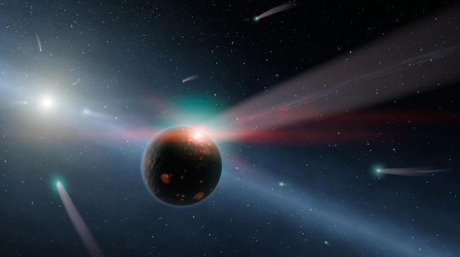 艺术家的彗星插图朝埃塔·科维（Eta Corvi）竞争