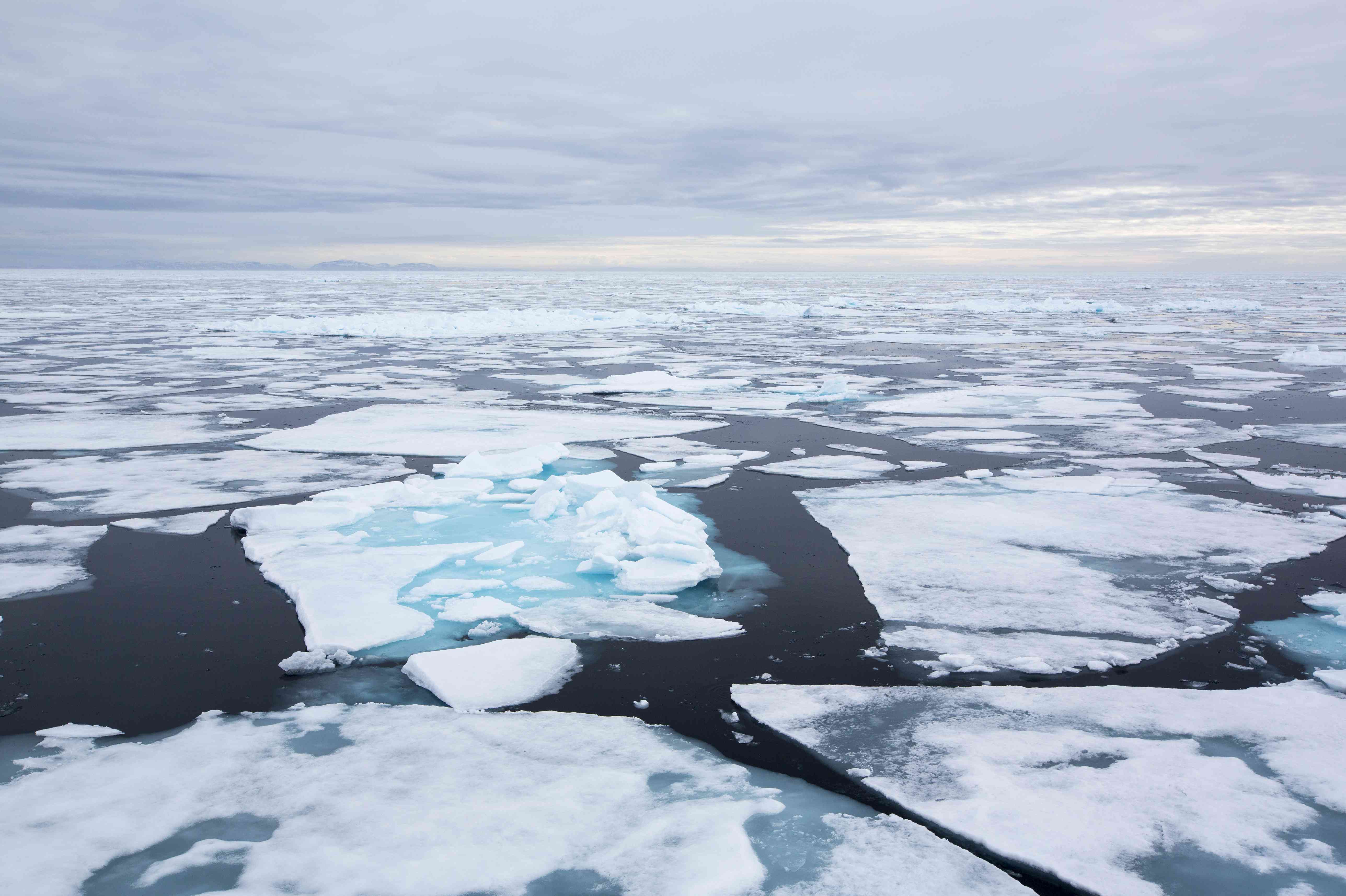 斯瓦尔巴北海岸以北80度的腐烂的海冰＂width=