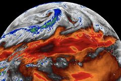 放大了北太平洋大气河流的卫星图像。
