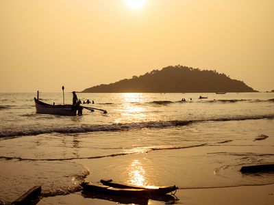 日落时分，印度果阿邦Palolem海滩