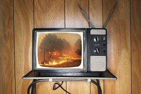 气候危机野火显示于老式tv