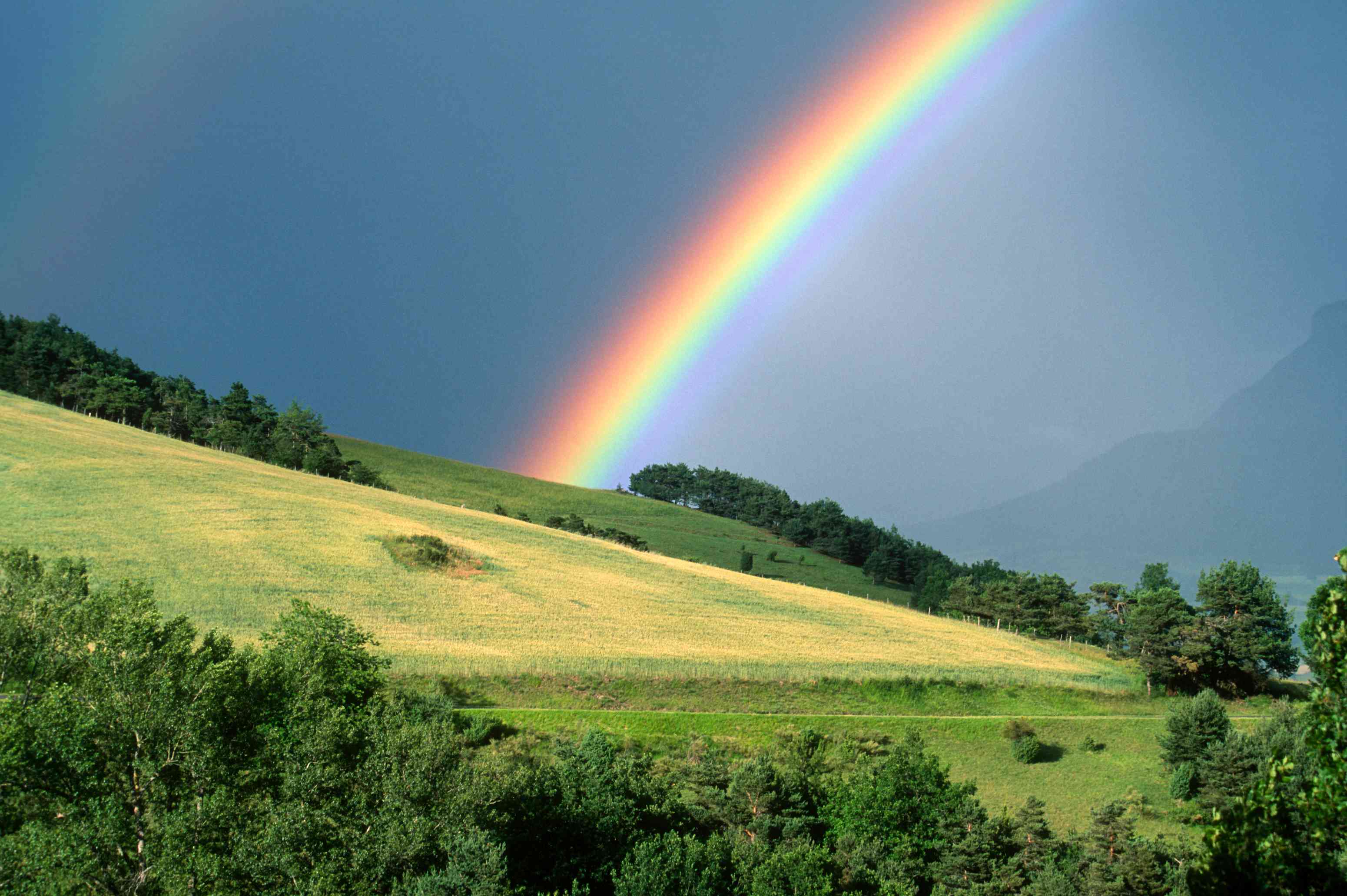 在前景素材照片中，彩虹的末端有一个区域