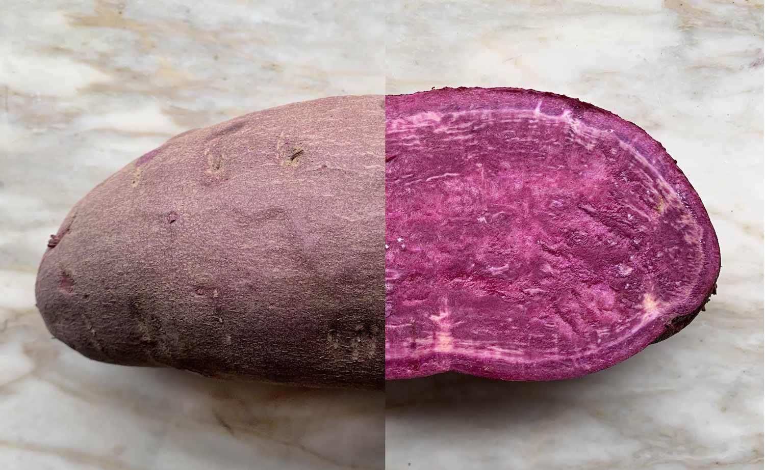 紫色甘薯显示内部和外部