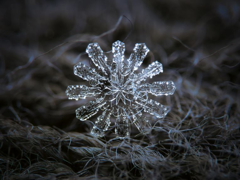 Snowflake glittering on dark textured background