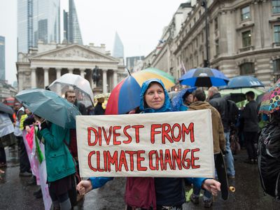 抗议者手持“剥离从气候变化”海报。