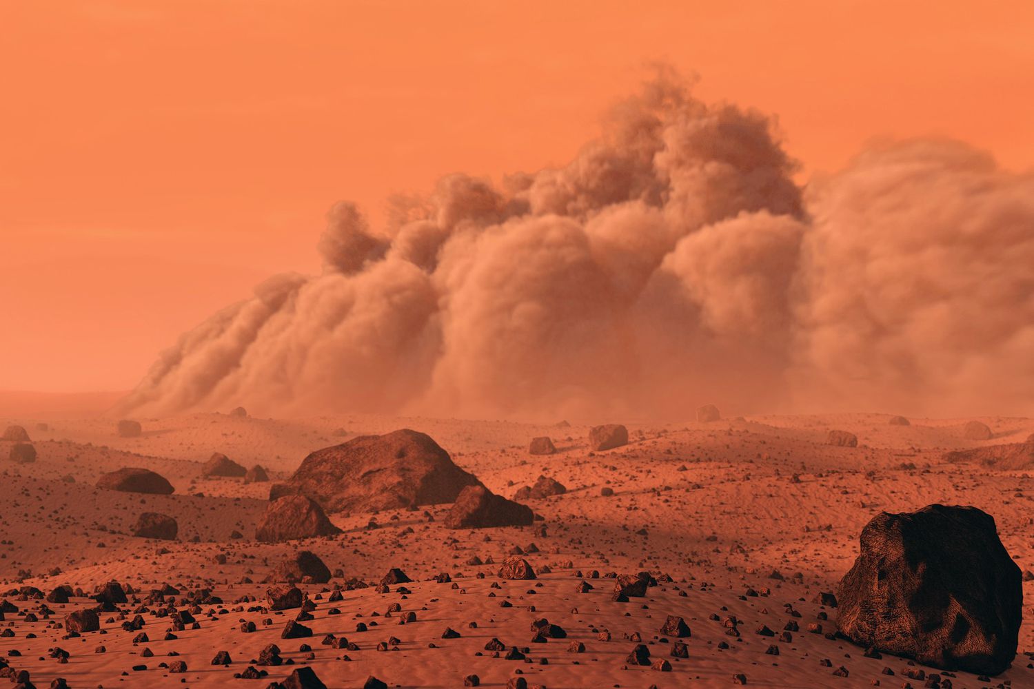 说明火星上的一个巨大的沙尘暴”class=