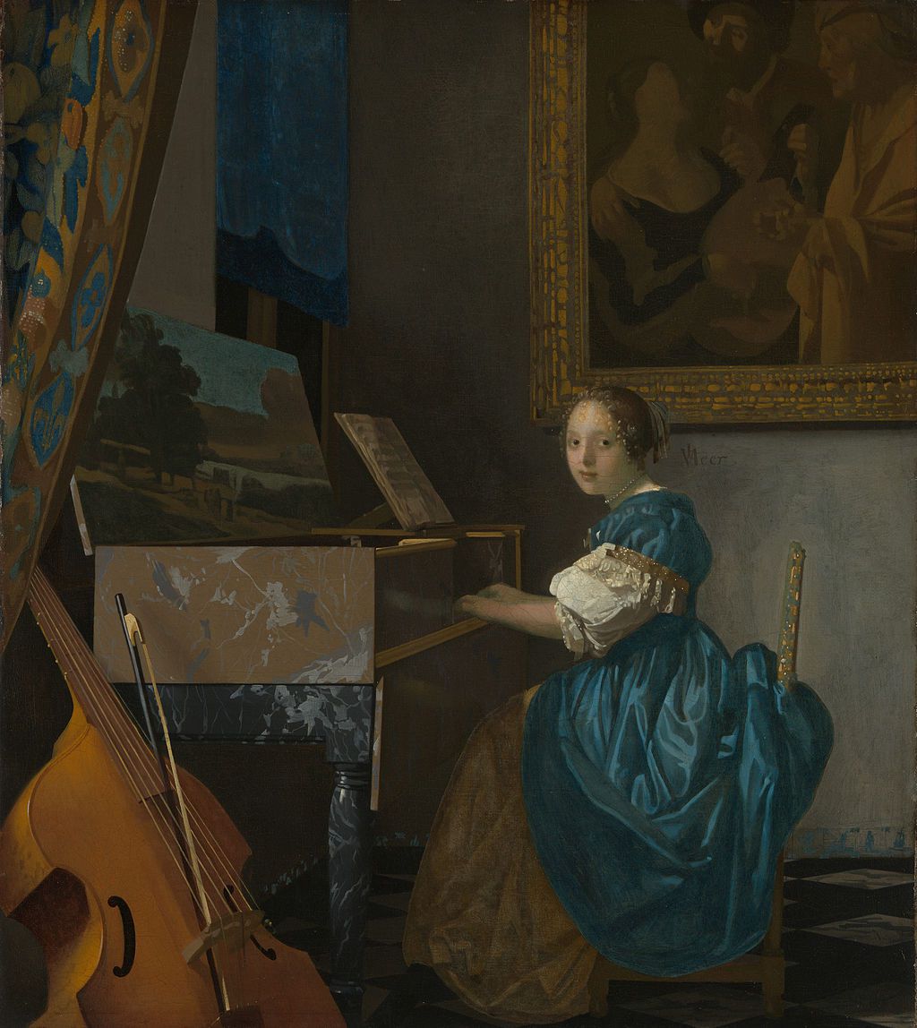 年轻女子坐在维吉尼亚，维米尔的画
