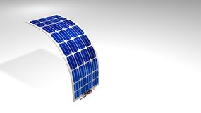 灵活的太阳能电池板，白色背景上的黑色和红色连接电缆- 3D插图