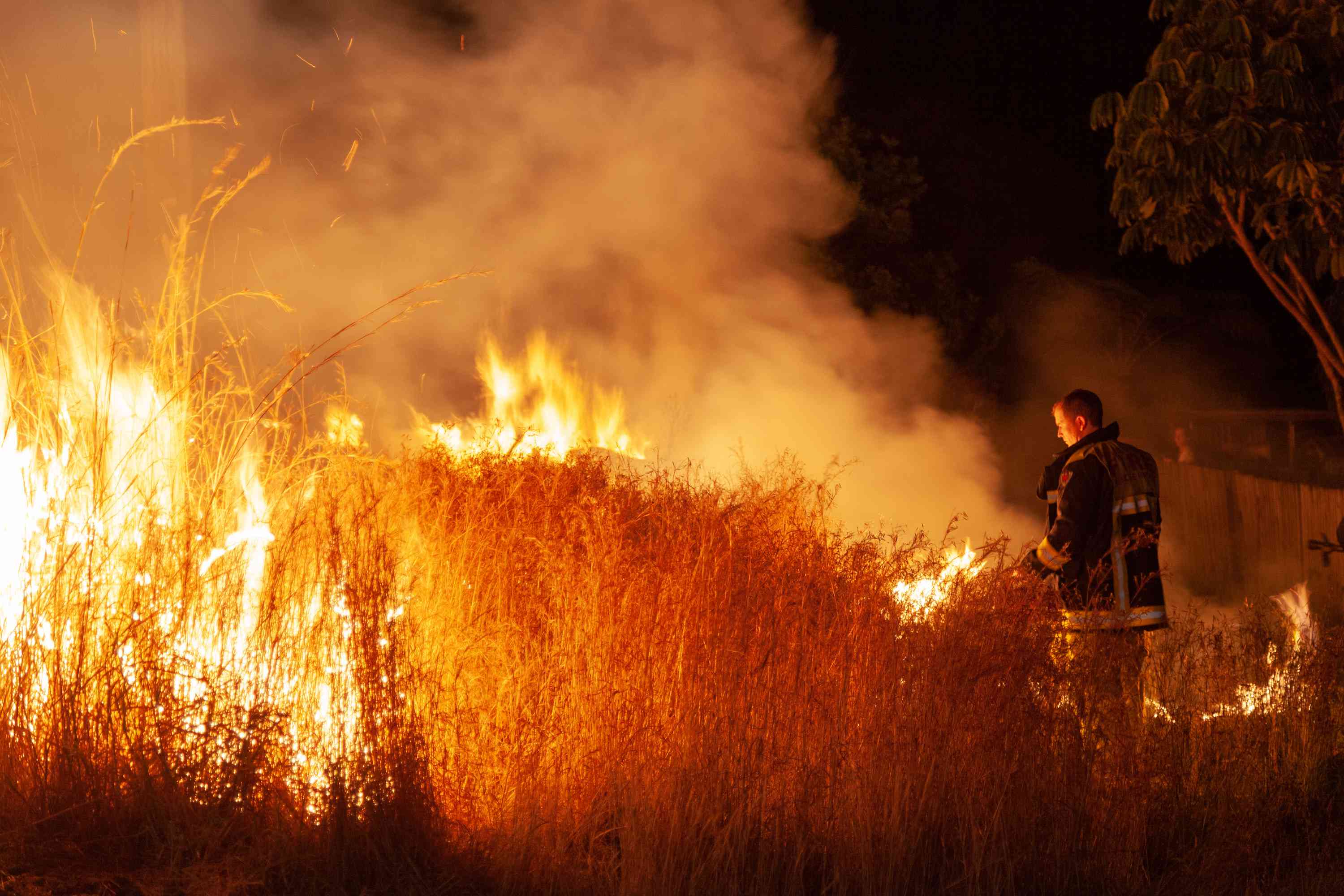一名消防员在新南威尔士州与大火搏斗。