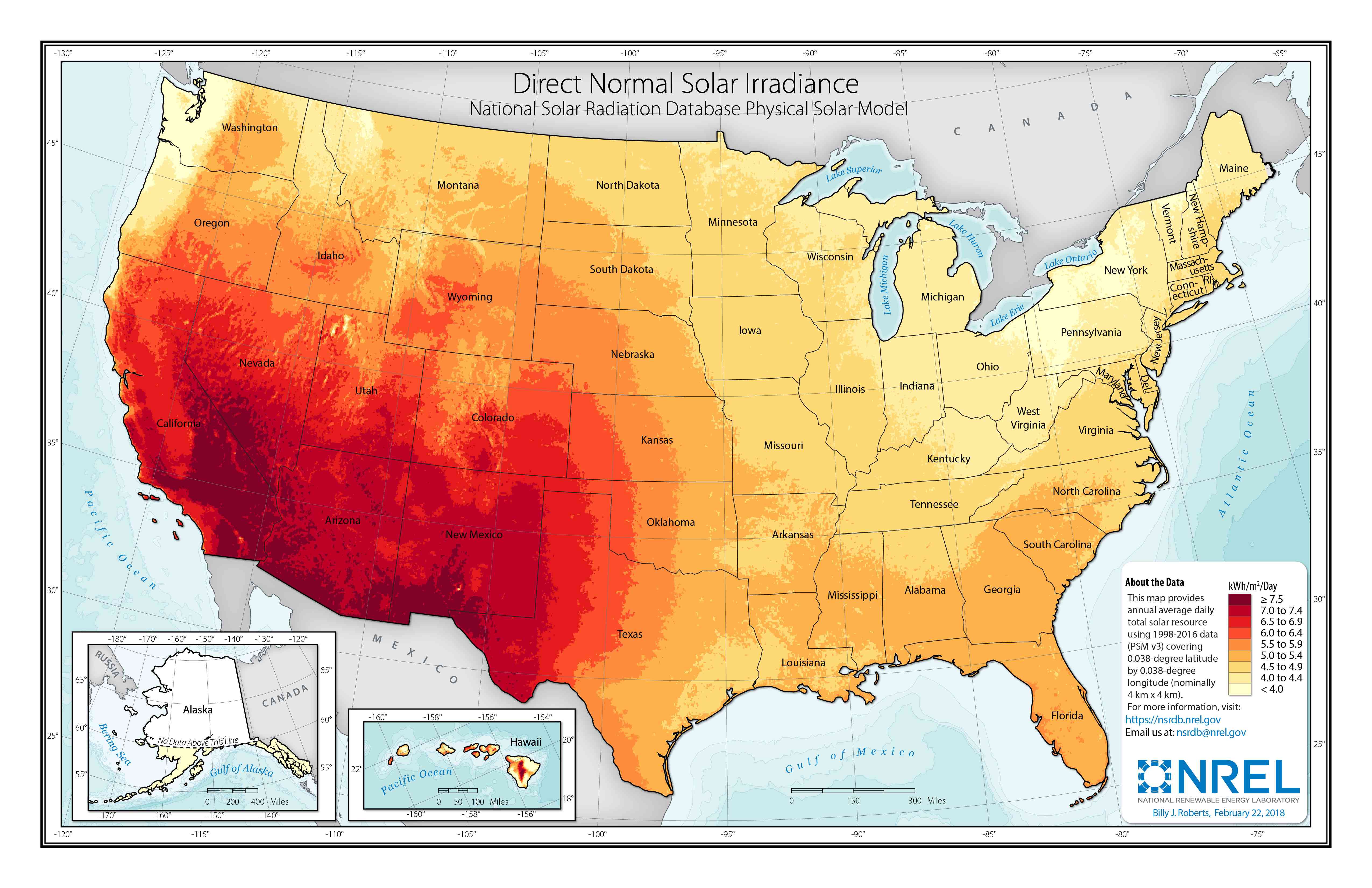 美国直接正常太阳辐照度图＂width=