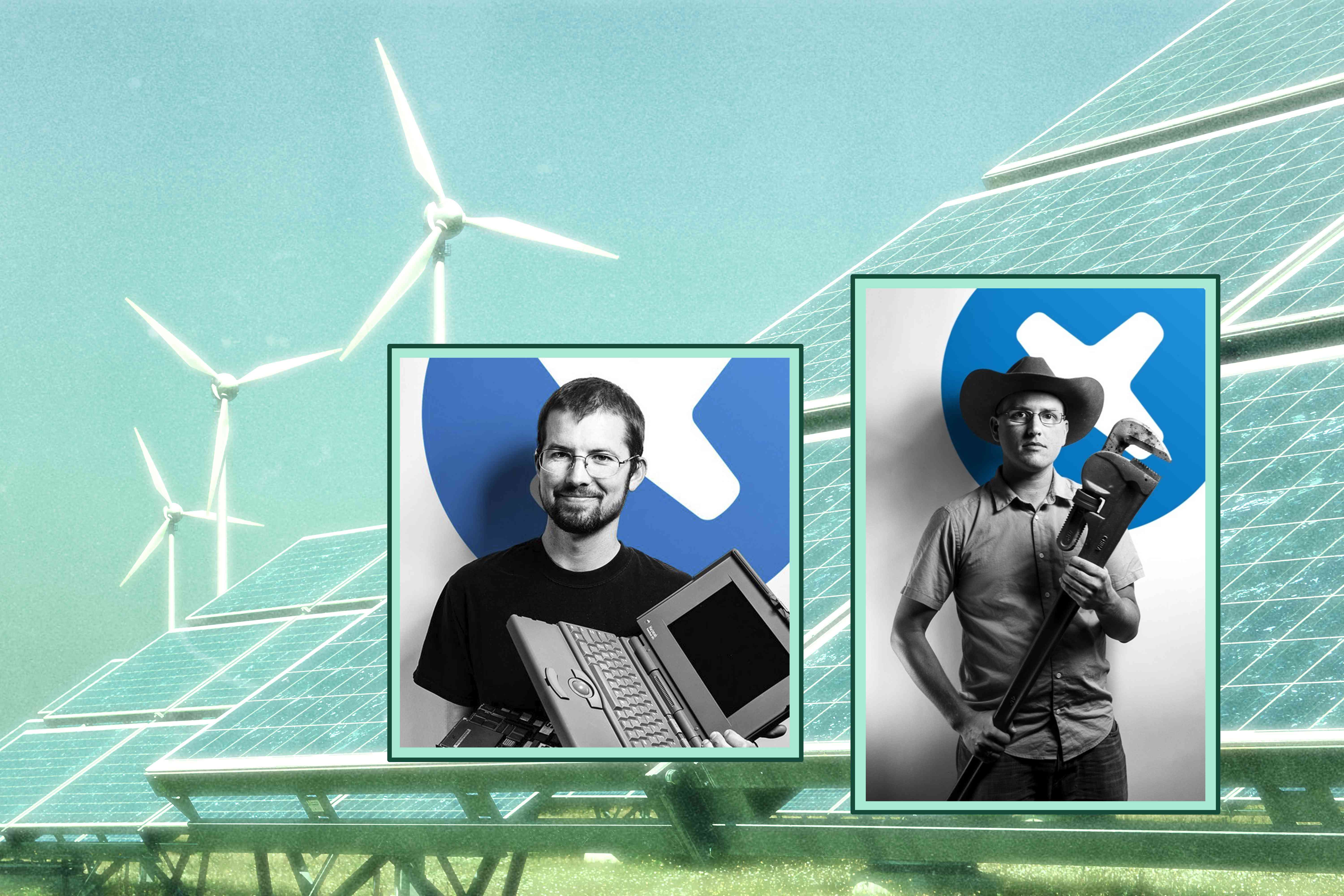 凯尔维斯和卢克斯风乐在太阳能电池板照片前面